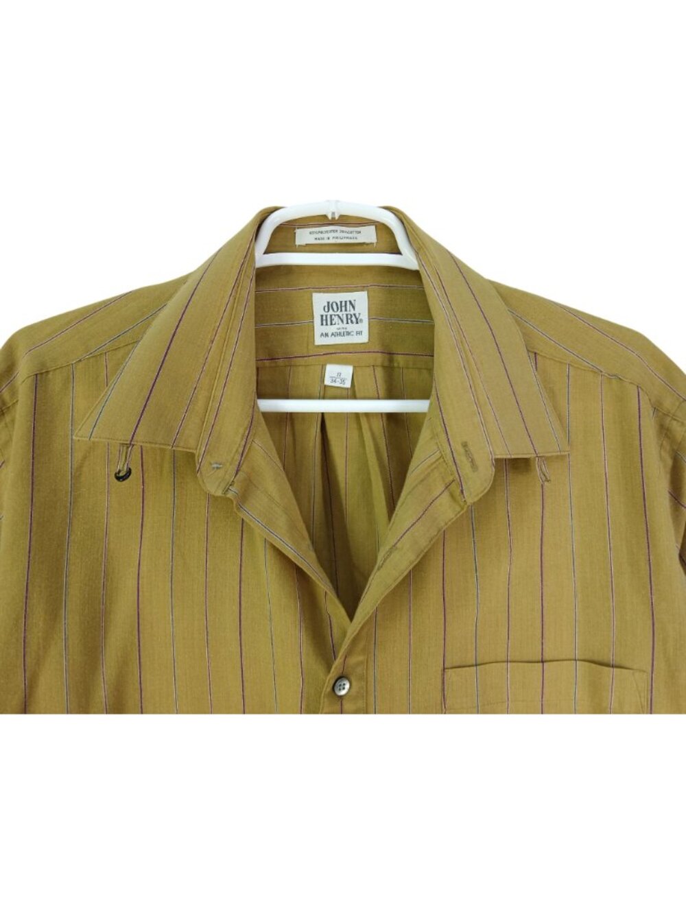 Vintage John Henry Mustard Yellow Striped Button Up Shirt Size 17 34-35 Athletic - Picture 6 of 15